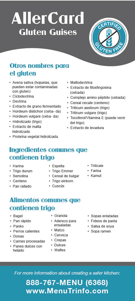 AllerCard Gluten Guises Card (Spanish)
